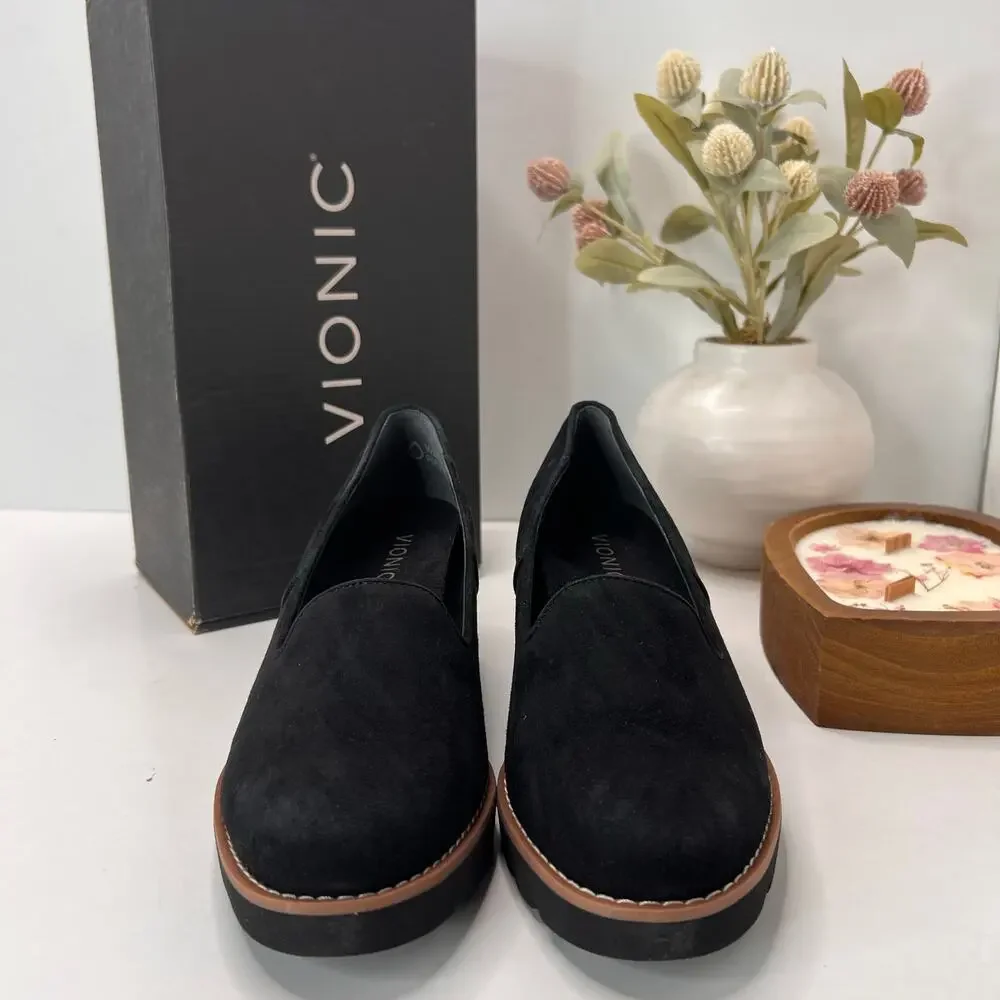 Vionic Willa Wedge Loafers Suede Slip On Black Women 6 Tried On Water Repellent